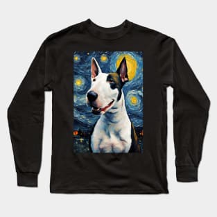 Adorable Bull Terrier Dog Breed Painting in a Van Gogh Starry Night Art Style Long Sleeve T-Shirt